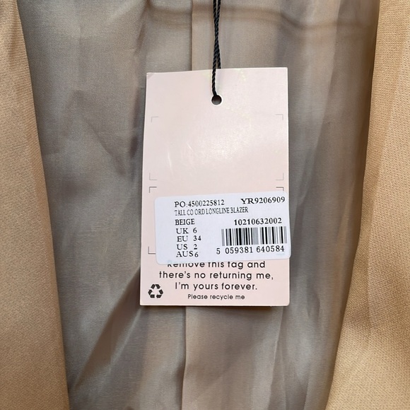 Missguided - Tall Beige LongLine Blazer - Size 2 - Picture 4 of 7